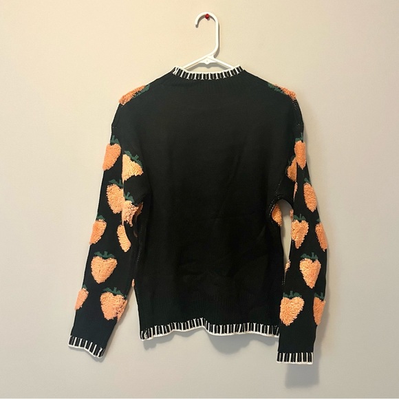 navy blue fruit knit sweater with pink fluffy peaches 🍑 - Picture 7 of 9